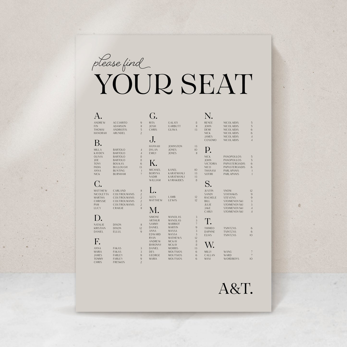 Ainsley Seating Chart