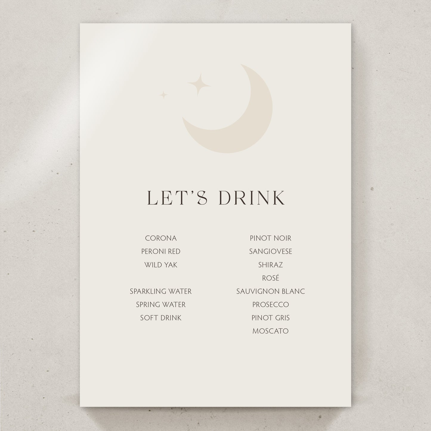 Asteria Table Drinks Menu