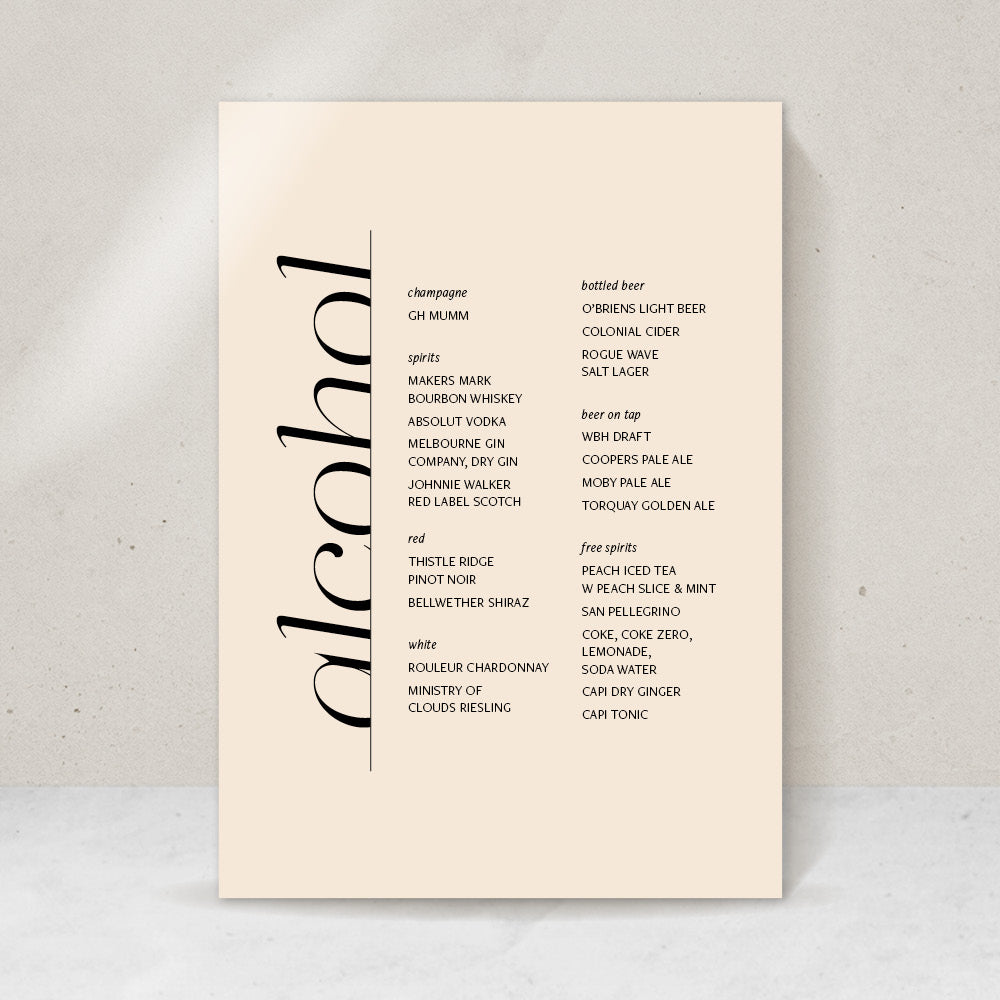 Scintilla Table Drinks Menu