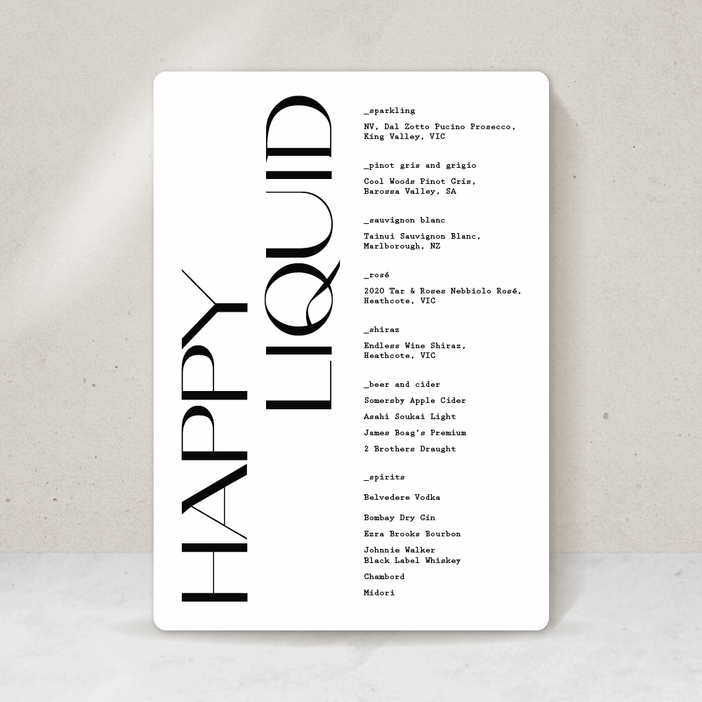 Sonder Table Drinks Menu