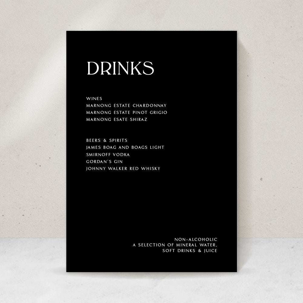 Yanna Table Drinks Menu