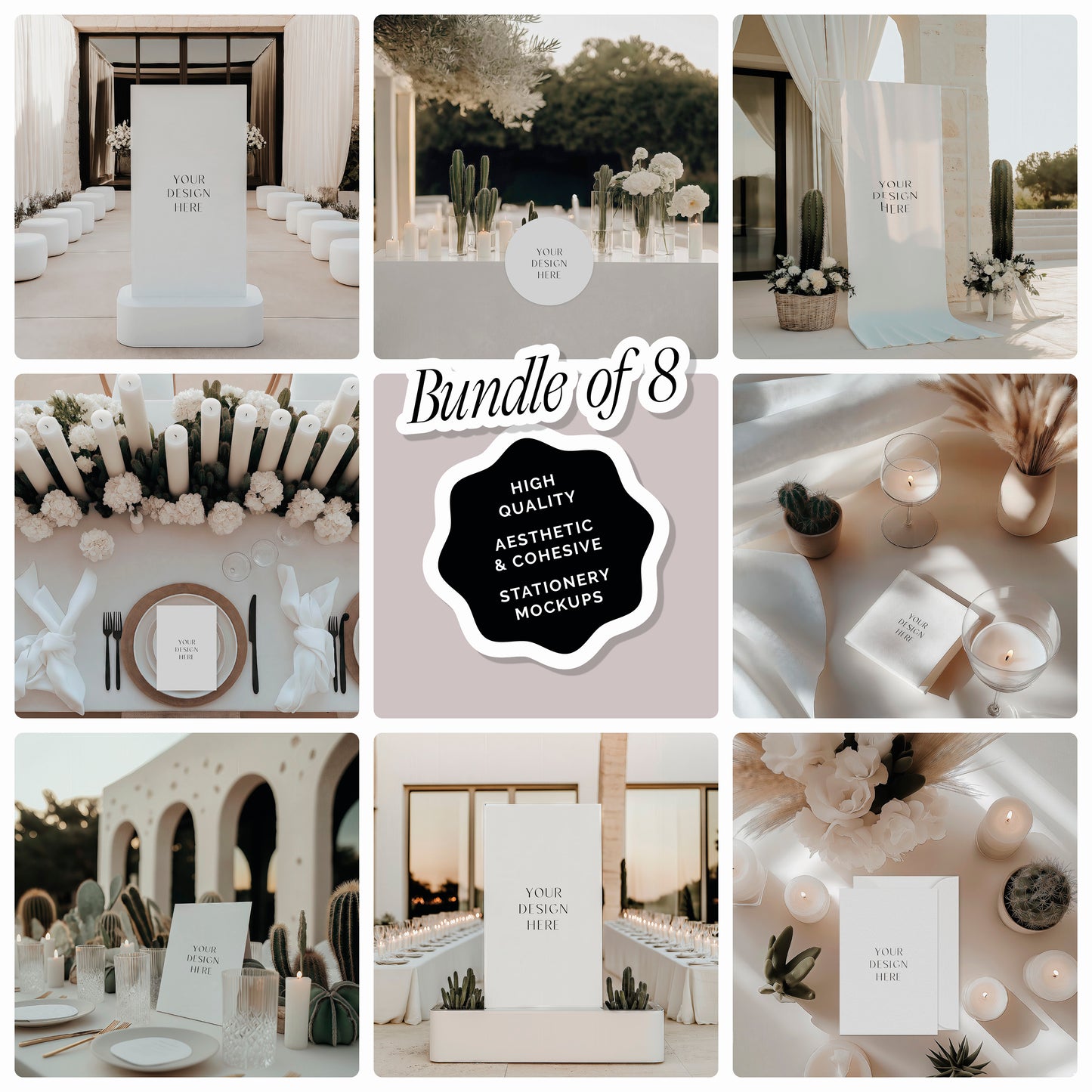 8 x Wedding/Event Stationery 'Cactus Corte' Bundle Mockups