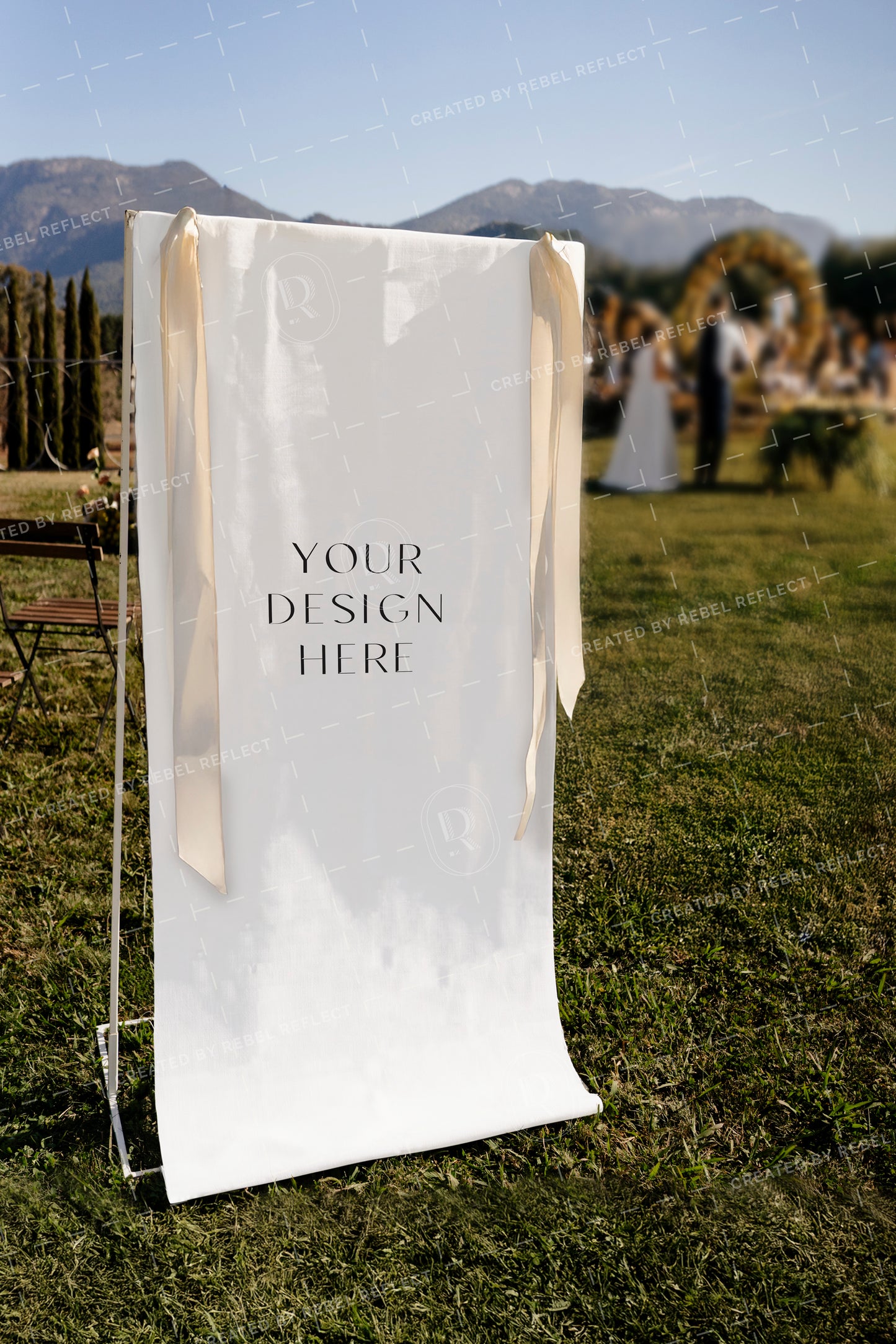 Wedding Stationery Outdoor Linen Stand Sign Mockup